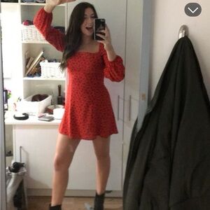 Urban Outfitters Red Floral Long Sleeve Dress